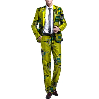 

African printing men's blazer with trouser sets dashiki man outfits custom made Ankara pant suits male wedding wear