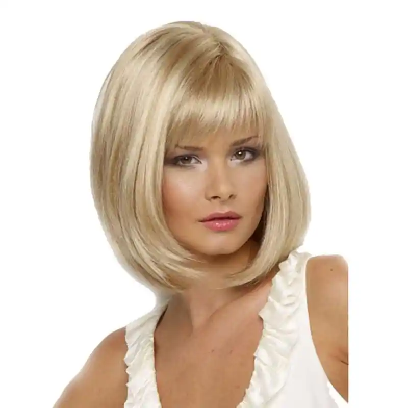 Lady Straight Bang Short Bobo Blond Curly High Temperature Wire