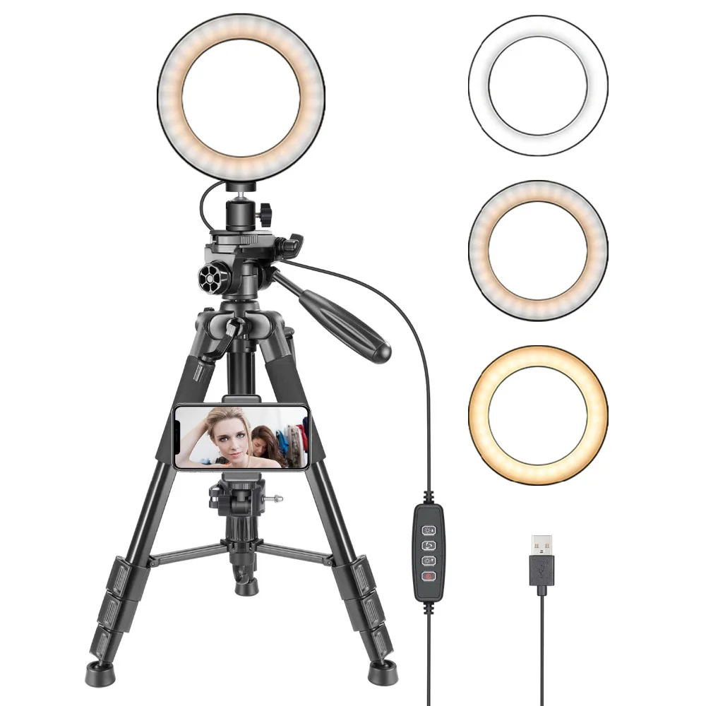 

Neewer 6-inch LED Ring Light with Tripod Stand and Phone Holder Clamp for Live Stream Makeup Selfie Youtube Video Shooting