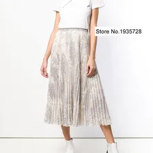 Весна новая плиссированная юбка со звездами-Yidora Новая женская юбка миди с цветочным принтом