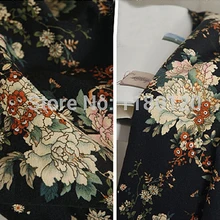 50 см* 140 см Китайская традиционная льняная ткань с принтом пионов для шитья, рукоделия, сумки, пальто, хлопковая ткань, Текстиль