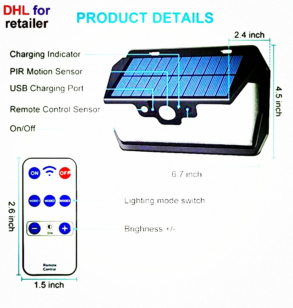55 LED 900lm Solar Light remote control radar smart indoor lamp outdoor