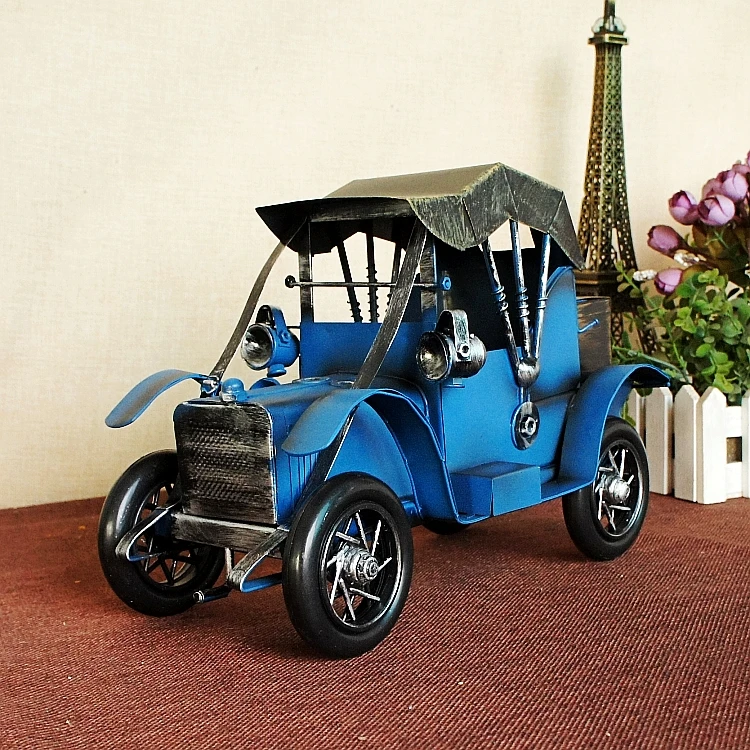 Classic 1/12 Scale Retro Tin Car Model Diecast Metal Blue Big Car Model For Children Gift