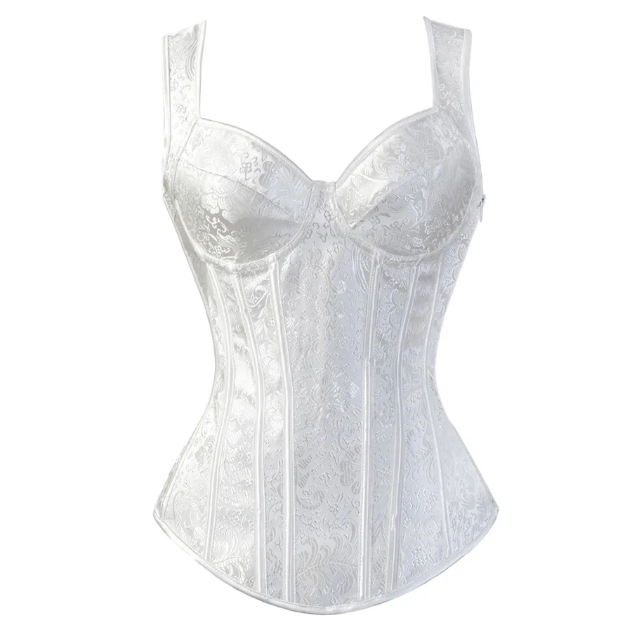 Steampunk Corset with Cup Lingerie Zipper Side Straps Overbust Corset Waist Trainer Bustier Plus Size tummy control underwear Shapewear
