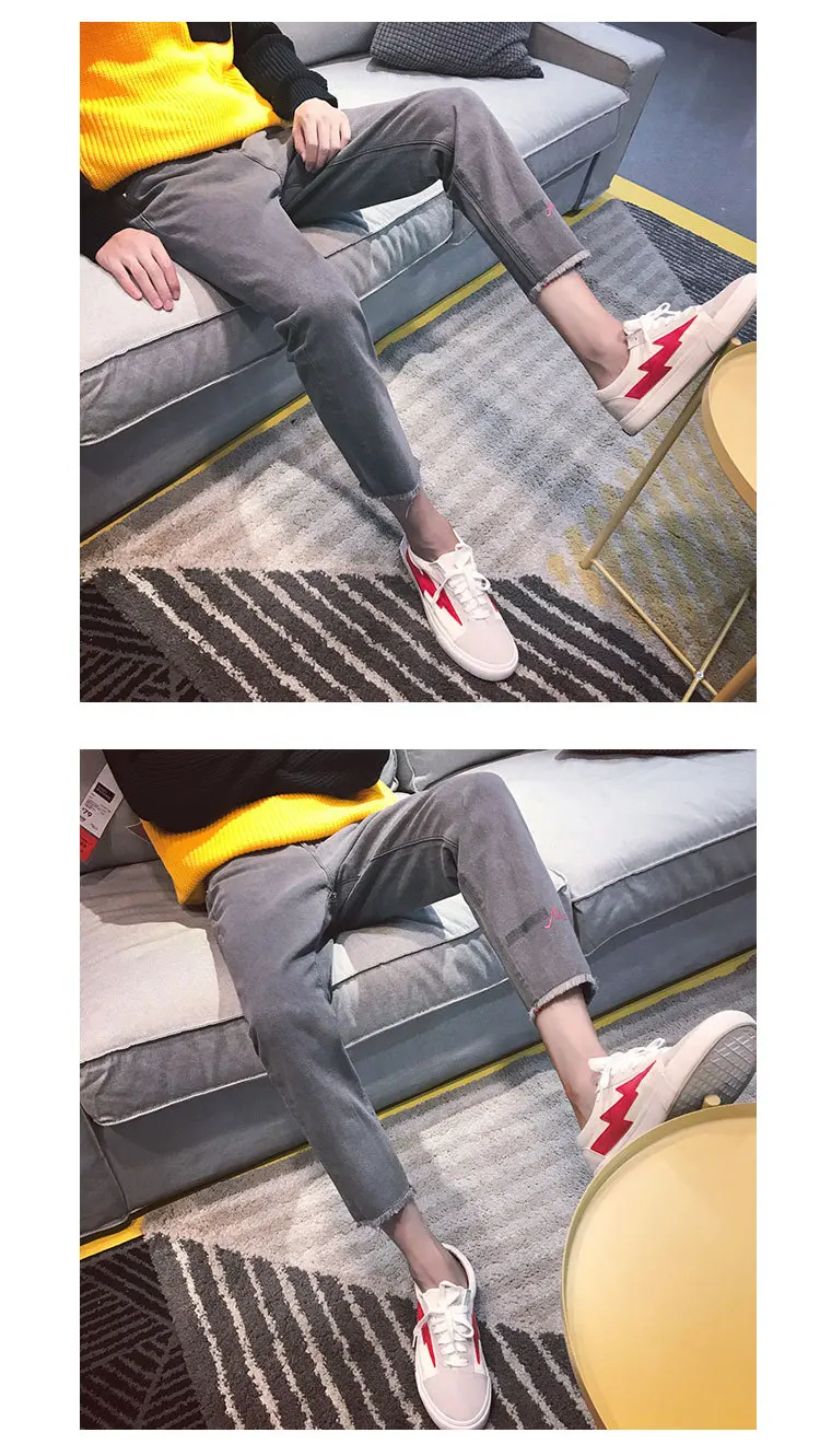 Wholesale Spring Autumn Mens new solid color simple wild feet jeans students comfortable teenagers denim trousers men pants