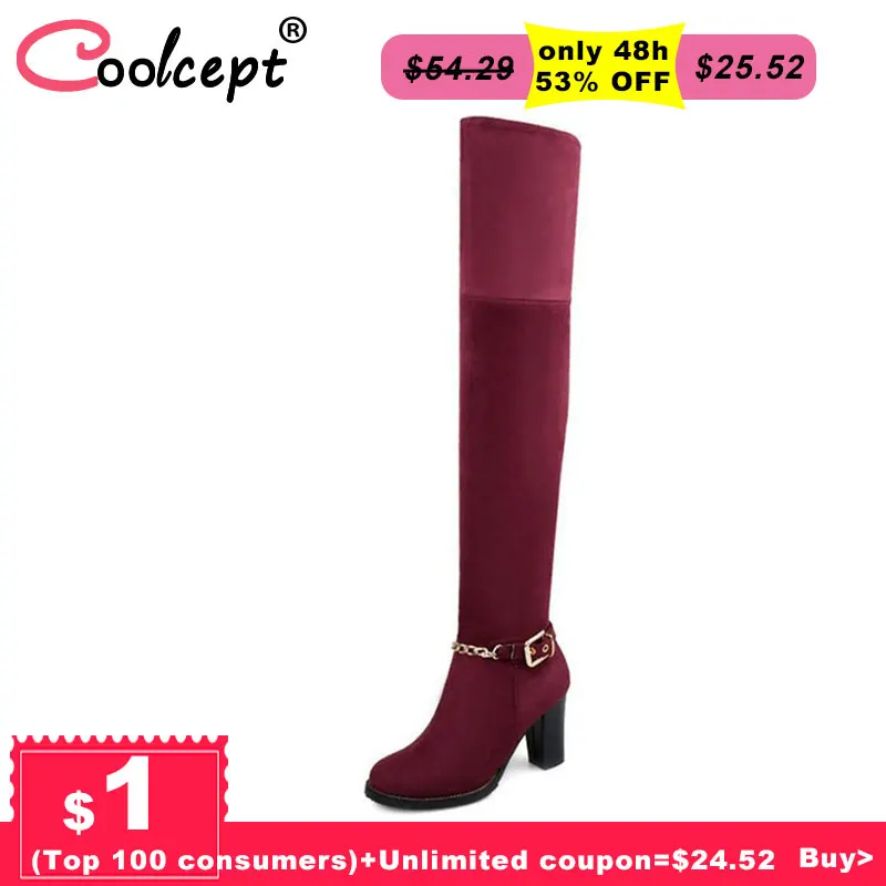 

Coolcept Sexy Women High Heels Boots Chain Warm Fur Shoes Women Winter Long Boots Over The Knee Fashion Office Shoes Size 32-43