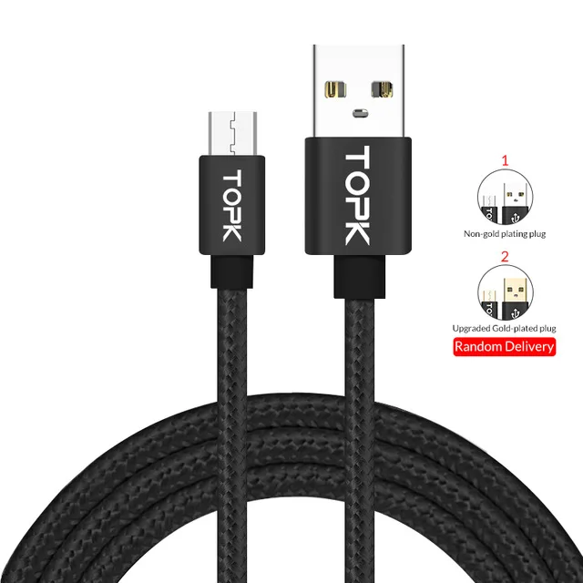 TOPK Micro USB кабель для быстрой зарядки и передачи данных для samsung, Xiaomi, huawei, LG, Android usb зарядный кабель Microusb для зарядного устройства - Цвет: Black