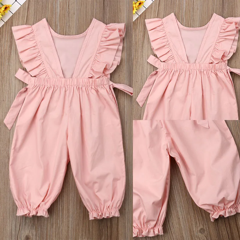Великобритания новорожденных для маленьких девочек Imcute Новые Модные Розовые рюшами комбинезон штаны комбинезон комбинезоны хлопок наряды комплект одежды