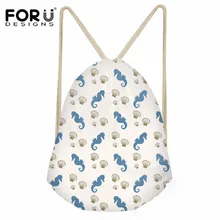 FORUDESIGNS/дизайн с животными из мультфильмов, маленькая сумка на шнурке, модный рюкзак для мальчиков и девочек с принтом морского конька и ракушек, пляжные сумки