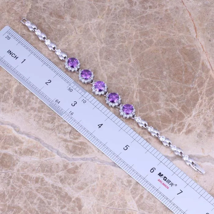 Драгоценный фиолетовый кубический цирконий белый CZ 925 пробы серебряный браслет цепочка 7 дюймов S0623