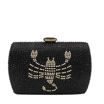 

Scorpion Pattern Crystal Evening Clutch Bags Emerald Green Crystals Minaudiere Women Handbags Wedding Cocktail Party Purses