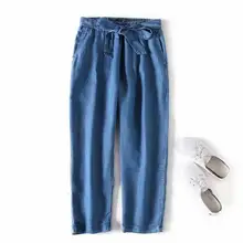 Женские джинсы для Для женщин летние джинсы из тенсела шаровары эластичные повседневные брюки на талии свободные женские джинсовые брюки Mujer пояса WJ99