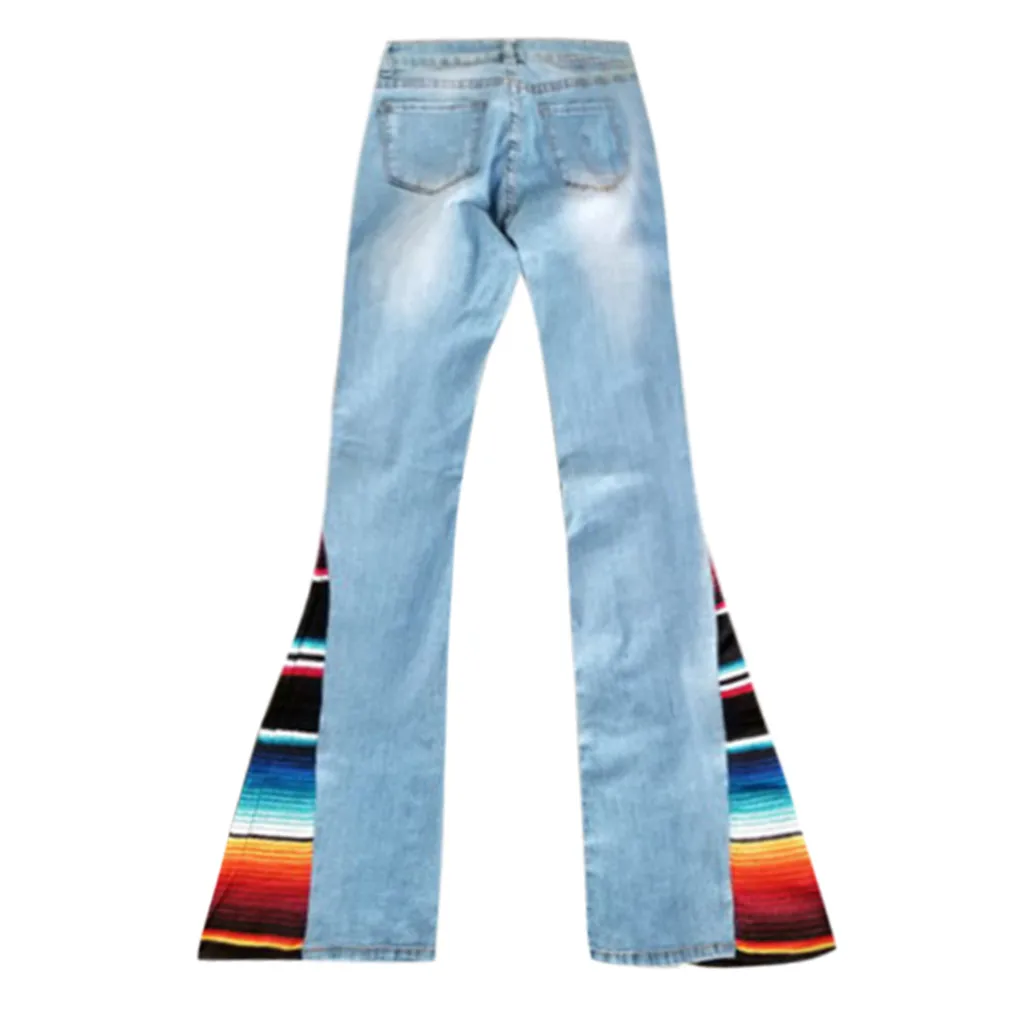 Feitong женские джинсы с высокой талией цветные джинсы с карманами на пуговицах штаны клеш Женские Модные джинсы в стиле пэчворк
