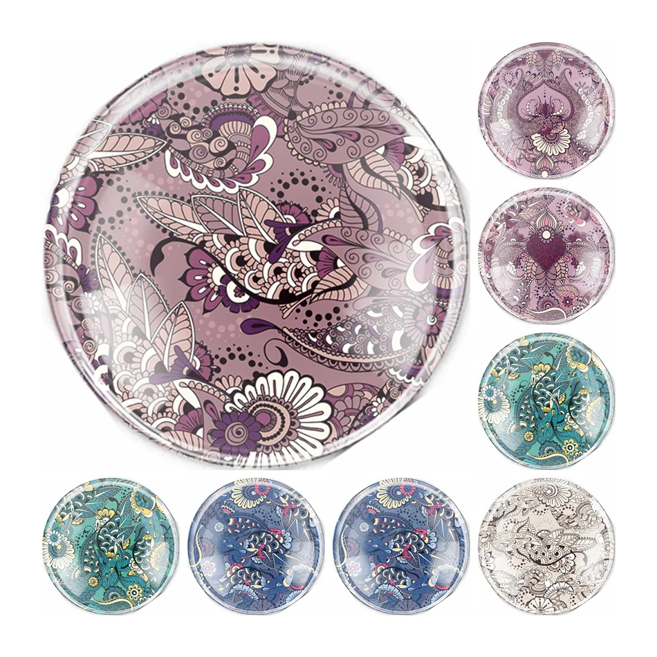 6 size glass cabochon mixed ethnic embroidery floral flatback cameo