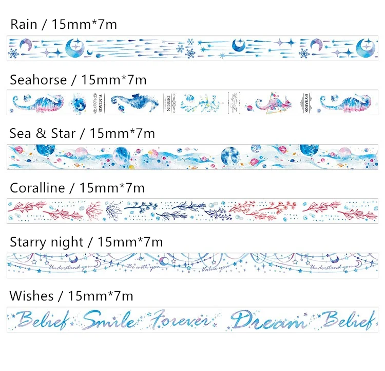 6 шт. Sea & Star Васи Набор 15 мм * 7 м декоративные seahorse Коралловое Звездная ночь маскировки стикер канцелярские a6165