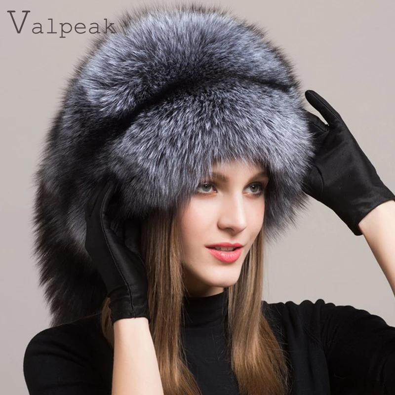 Valpeak Для женщин На зимнем меху шапка Настоящее Интеграл лисий мех Шапки с