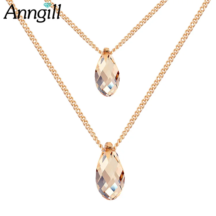 ANNGILL Austrian Element Crystal Waterdrop Choker Necklaces Vintage Fashion Multi Color Necklace for Women Boho Jewelry