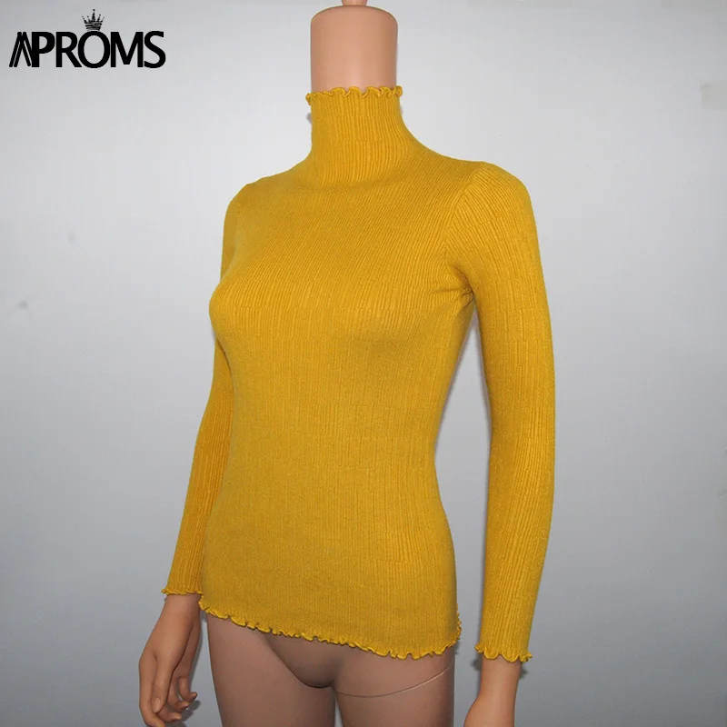 Aproms белая водолазка Bodycon свитера Для женщин, пуловеры Slim Fit Street трикотаж вязаный тянуть Femme джемпер