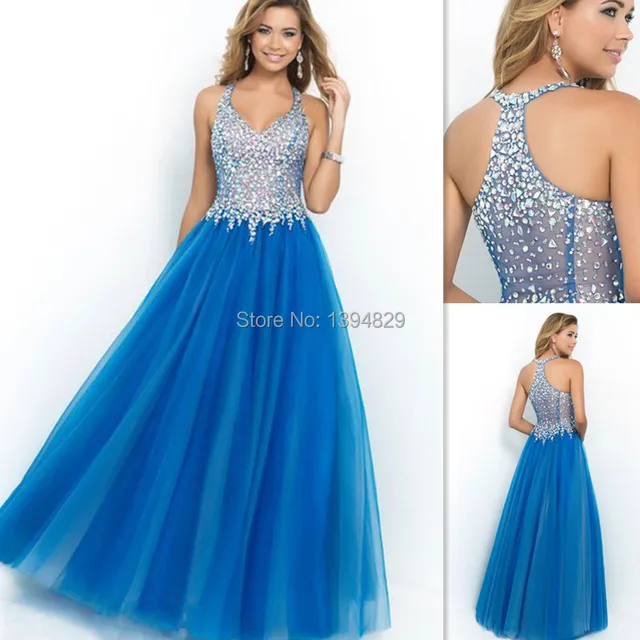 Blue Halter Prom Dress