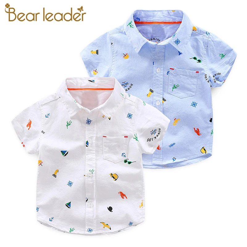 Bear Leader/одежда для малышей г. Детская одежда, летняя рубашка для малышей Детская Повседневная рубашка с короткими рукавами рубашки с рисунком для мальчиков Одежда для мальчиков
