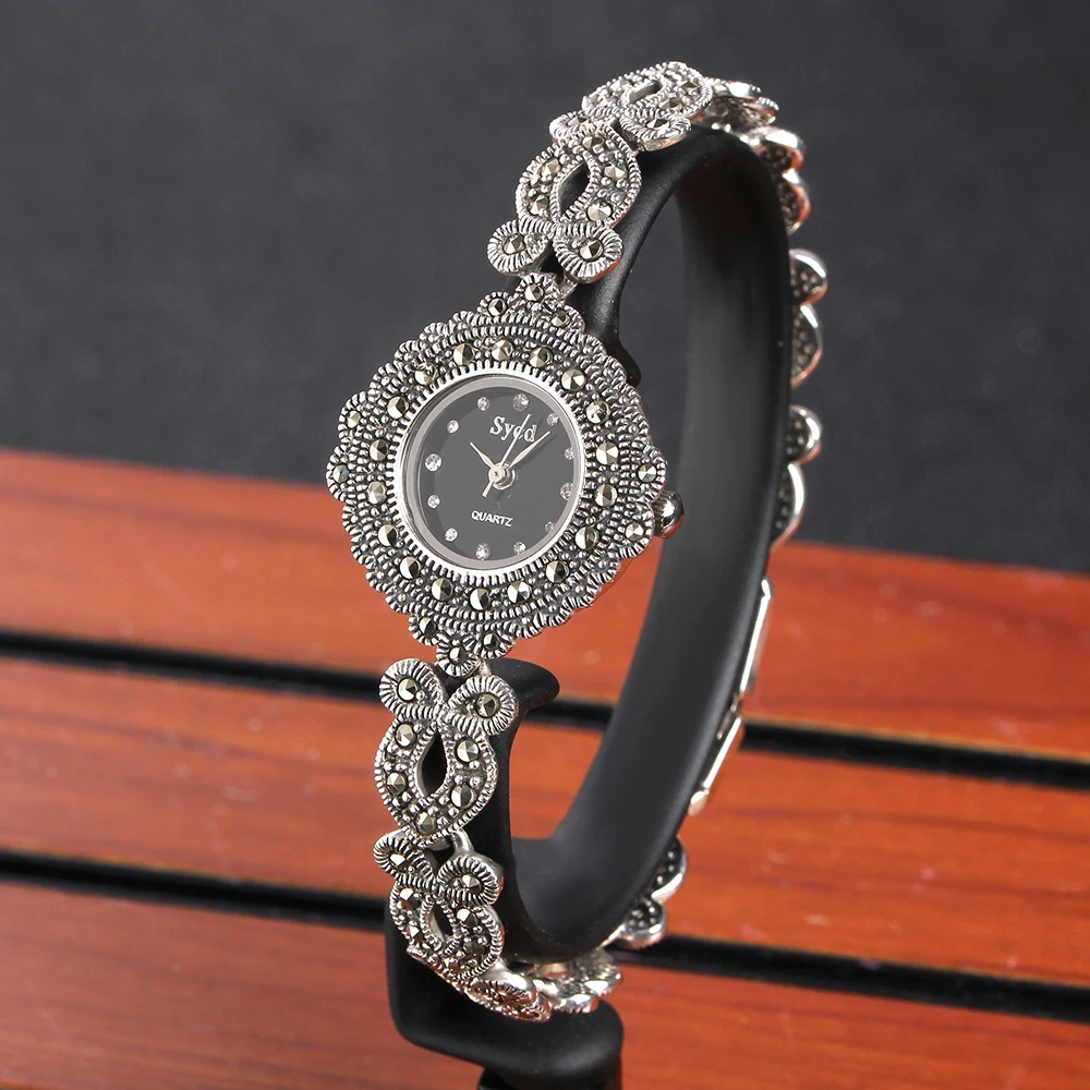 JIASHUNTAI винтажные серебряные 925 часы для женщин Ретро 925 пробы серебряные часы женские модные браслеты часы ювелирные изделия