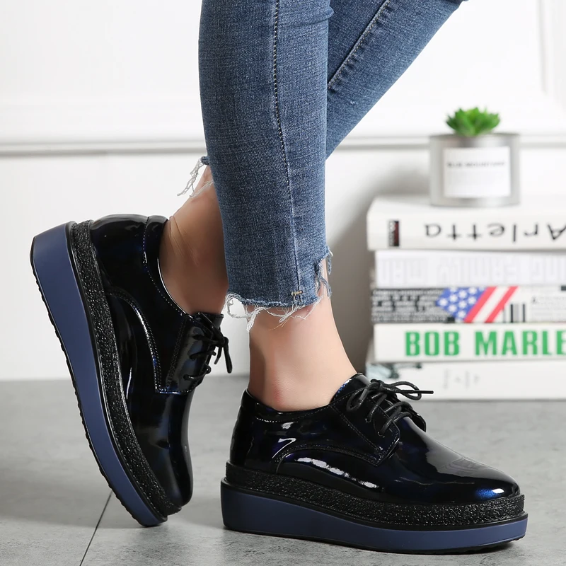 Женская обувь на платформе; zapatillas mujer; элегантные повседневные женские кожаные туфли-оксфорды в стиле ретро; сезон весна; коллекция года