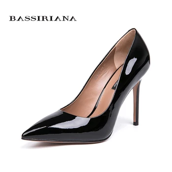

BASSIRIANA 2018 new quality genuine leather patent leather shoes women high heels size 35-40 free shipping
