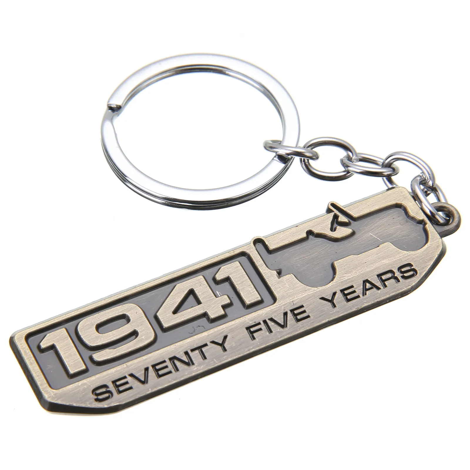 1pc Car Metal Cool Key Ring SEVENTY FIVE YEARS 1941 Keychain Key Ring Keyfob For Car Jeep Keyring Accessory
