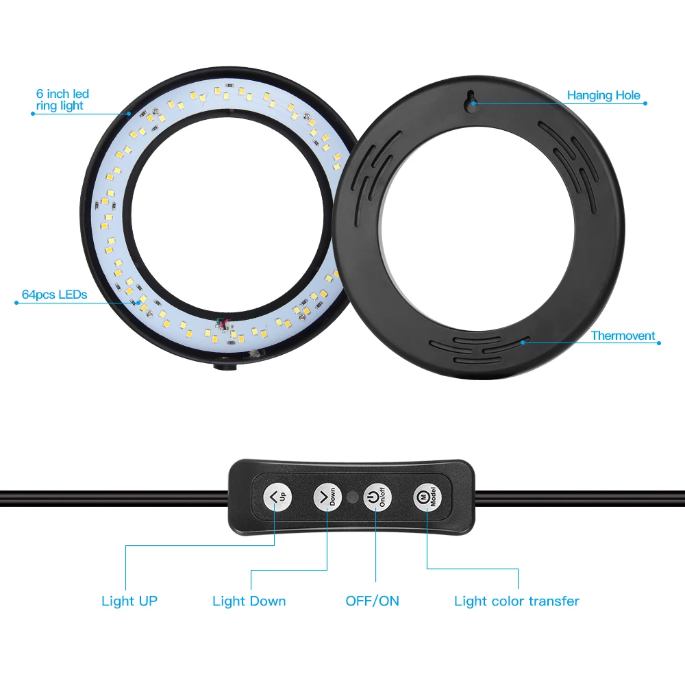 Zomei СВЕТОДИОДНЫЙ Кольцо заполняющий свет 6,0 "16 см 3200-5600 K 64 светодиодный s селфи кольцо лампы фотографическое освещение с мини-штатив с