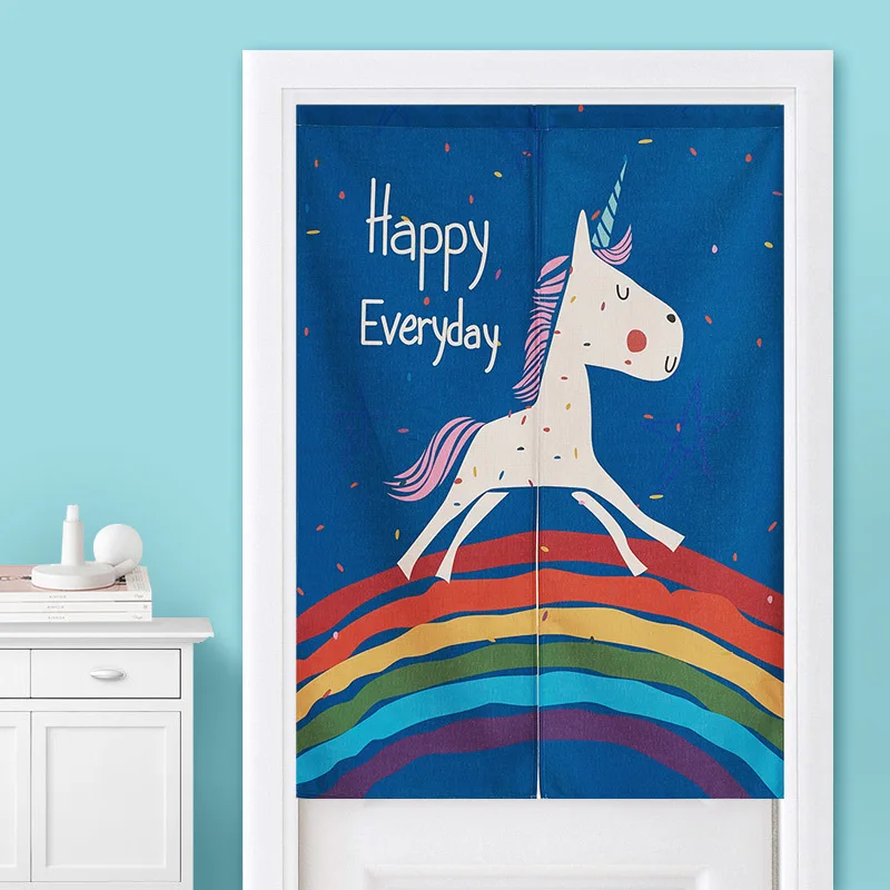 

Cartoon Animal Rainbow Unicorn Children's Fun Door Curtain Bedroom Kitchen Toilet Half Curtain Feng Shui Door Curtain Noren