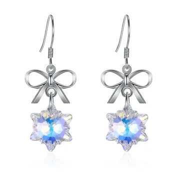 

New Silver 925 Jewelry bow drop crystal earrings for women christmas snowflake pure 925 Sterling Silver jewelry Gifts