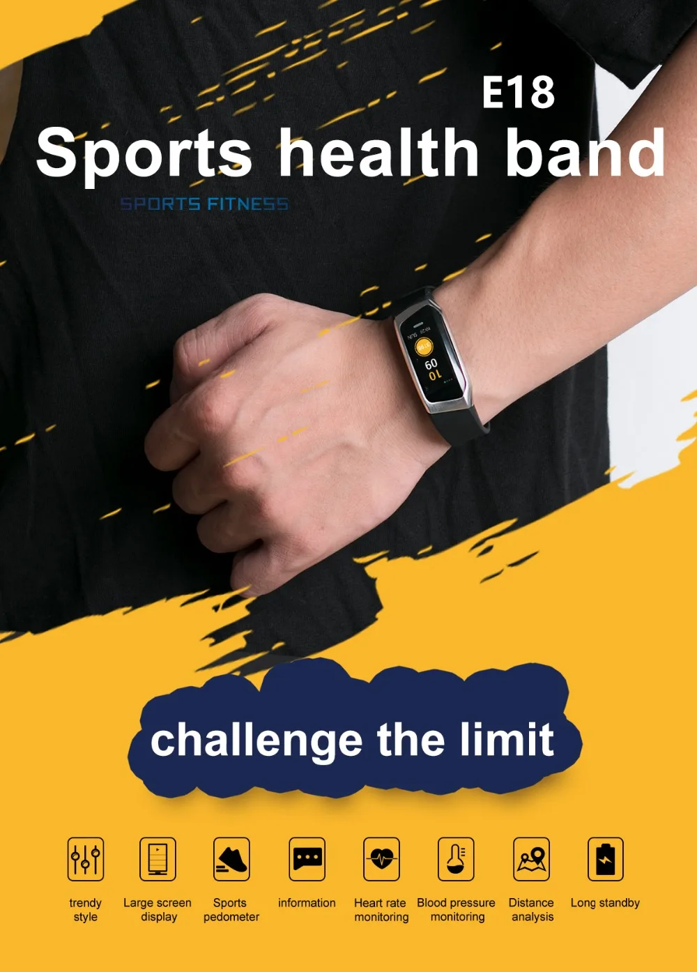 E18 Smart Bracelet Men IP67 Blood Pressure Heart Rate Monitor Sport Fitness Tracker Smart Watch Women Wristband Android iOS