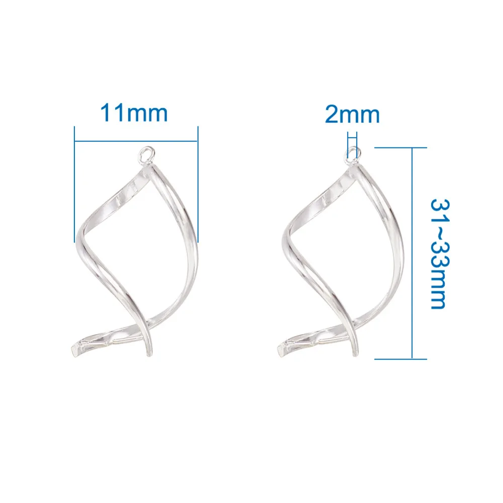 10 шт./лот 31~ 33x11 мм Серебряный твист латунный ледяной палочки и пинч Bails зажимы для подвески застежка Крюк ювелирных изделий Аксессуары отверстие: 2 мм