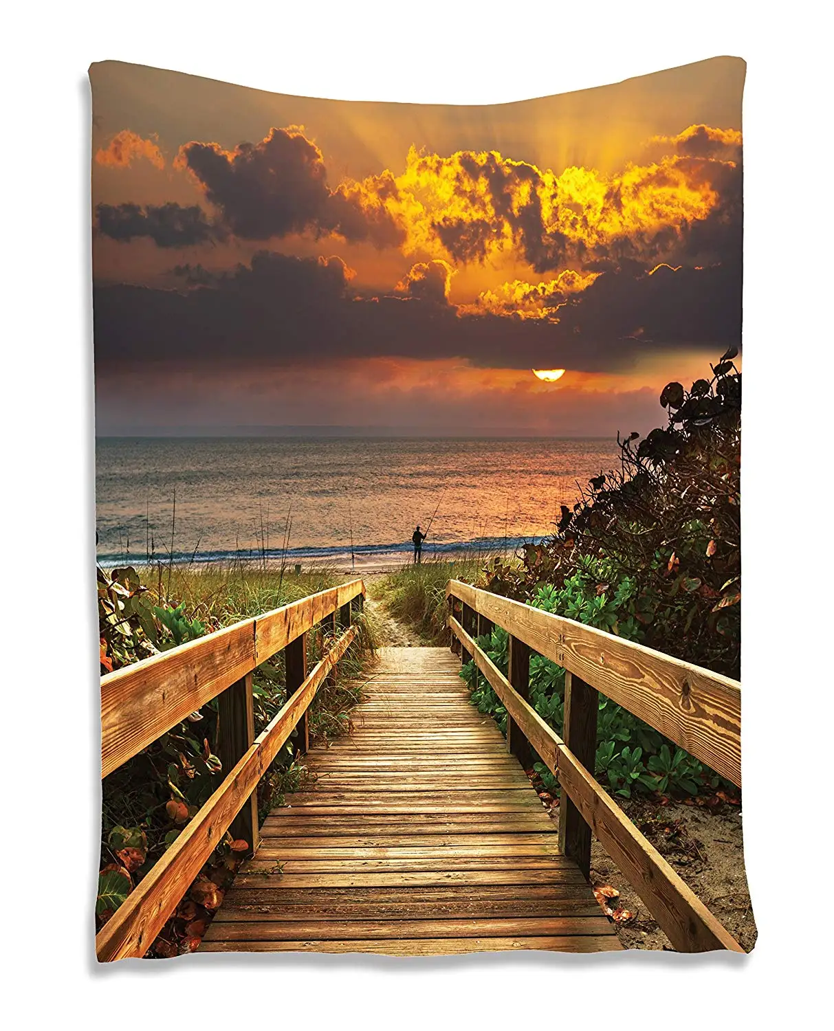 Beach Decor for Fisherman Wooden Bridge Panoramic Sunset ...