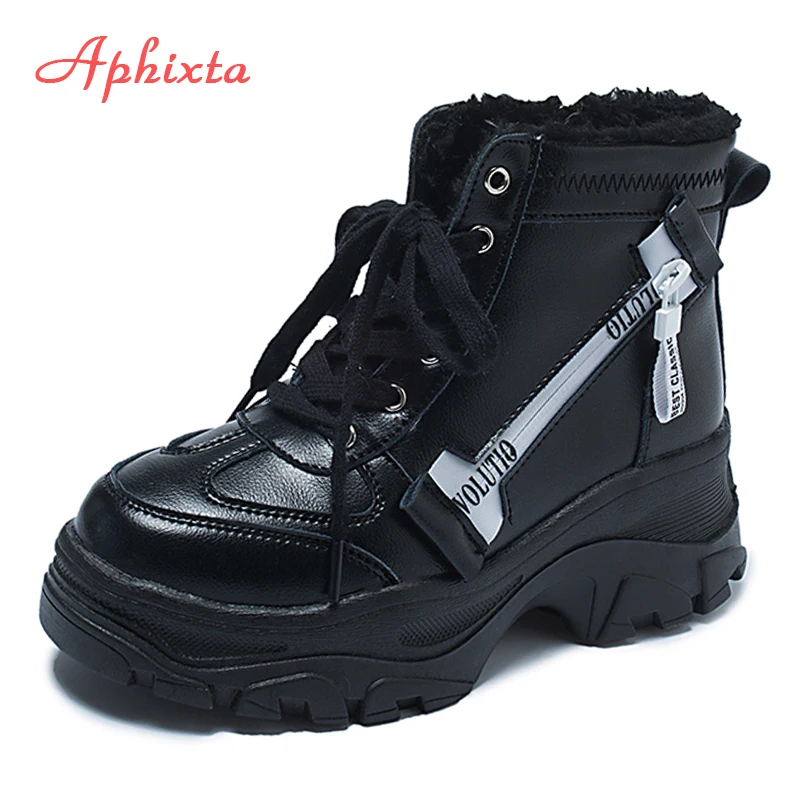 Aphixta/зимние сапоги, женские сапоги на платформе, женская обувь, женская обувь, Меховая зимняя обувь на толстой подошве, на шнуровке, ботильоны для женщин, непромокаемые