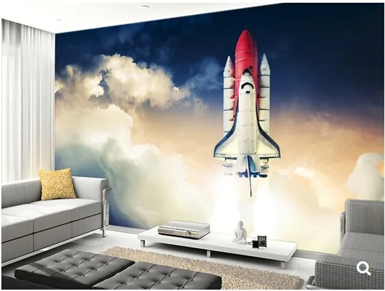 カスタム Papel デ Parede Infantil スペースシャトル 漫画の壁画子供部屋の寝室の背景防水壁紙パラダイス Shuttle Cork Mural Wallpapershuttle Cock Aliexpress
