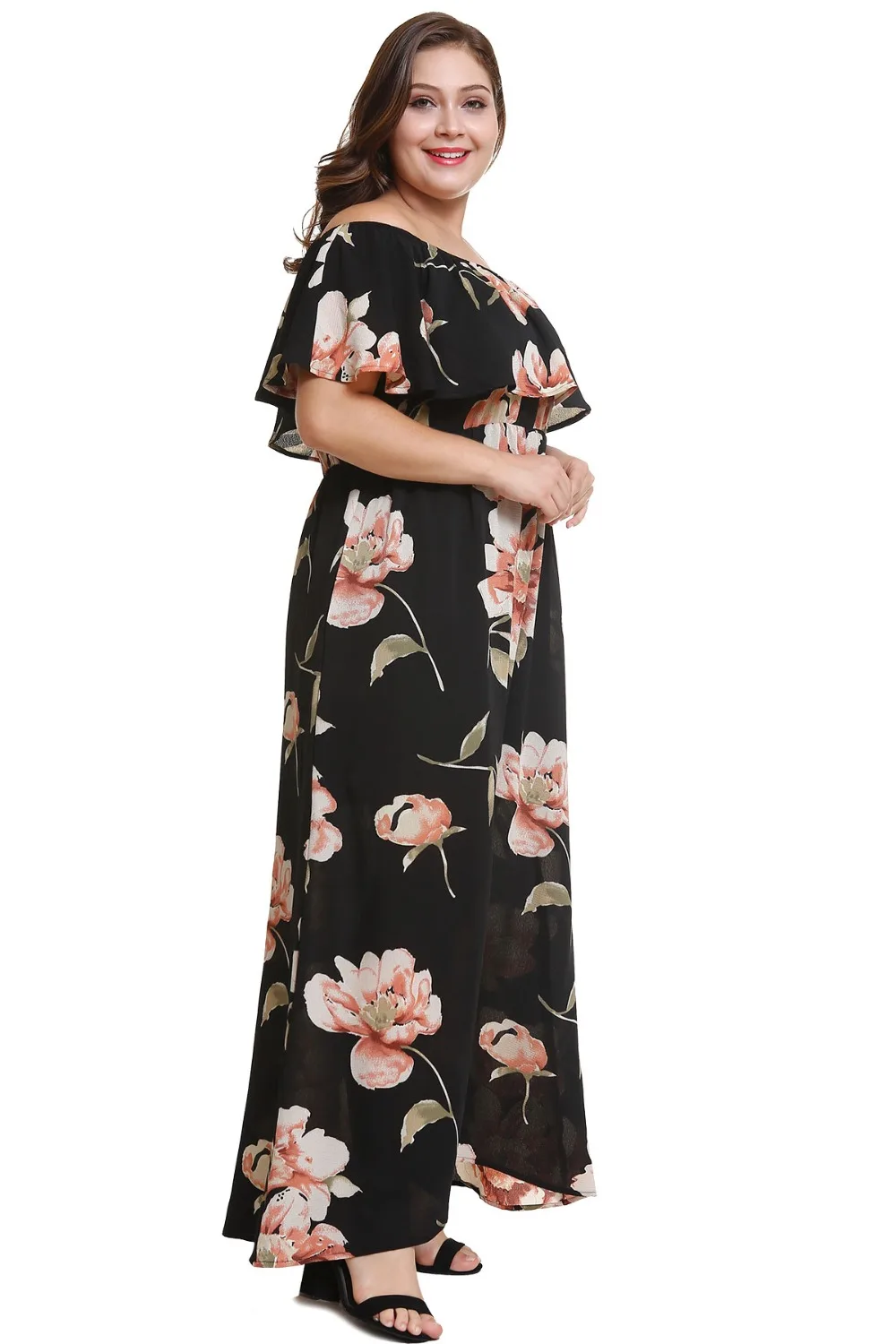 Gladiolus Sexy Off Shoulder Ruffles Women Slash Neck Floral Print Pocket Summer Maxi Dress Casual Plus Size Robe Femme Ete 2018 (16)