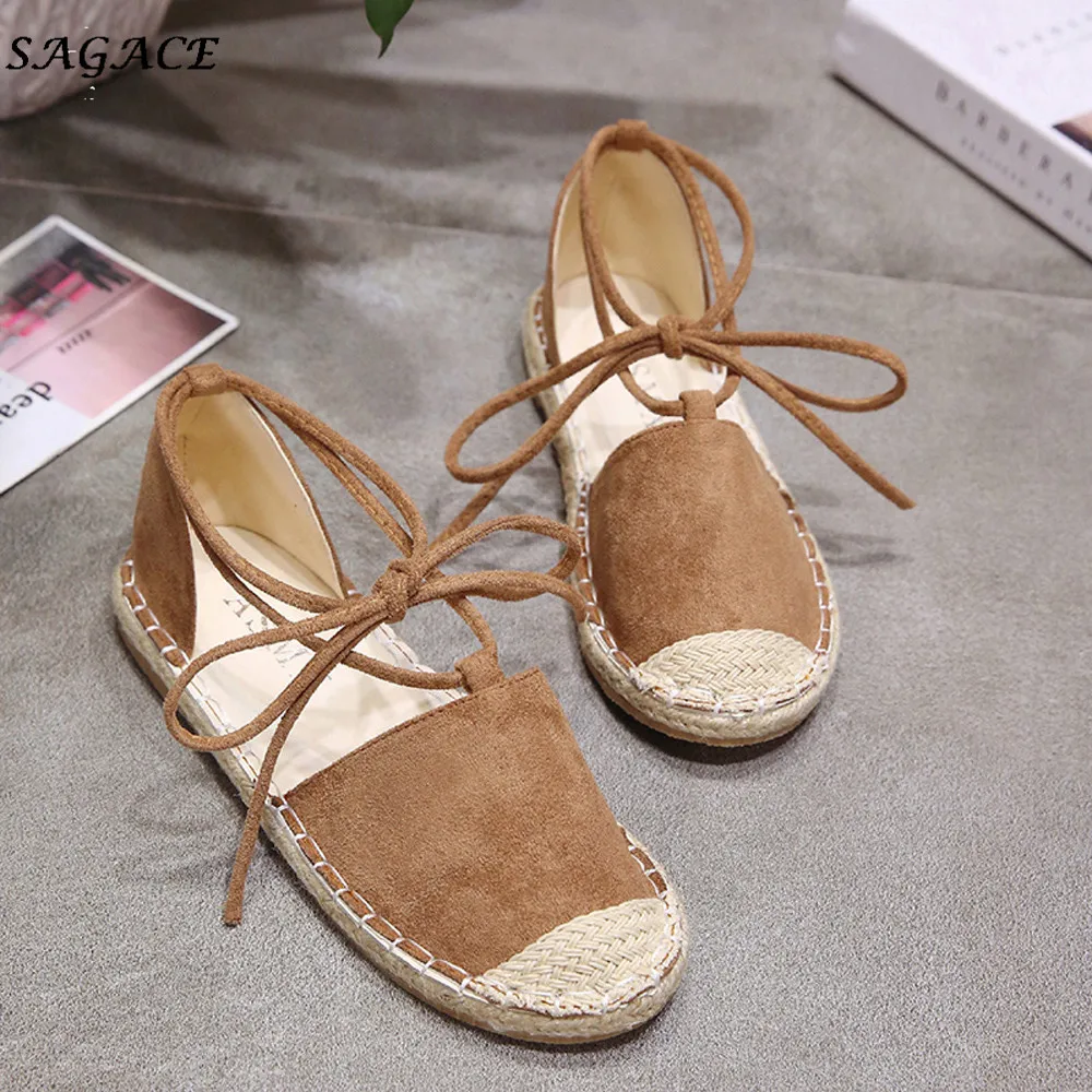

SAGACE Hot Sale Woman Shoes Girl Concise Flat Bottom Straw Woven Fisherman's Shoe SIZE35-39 zapatos mujer