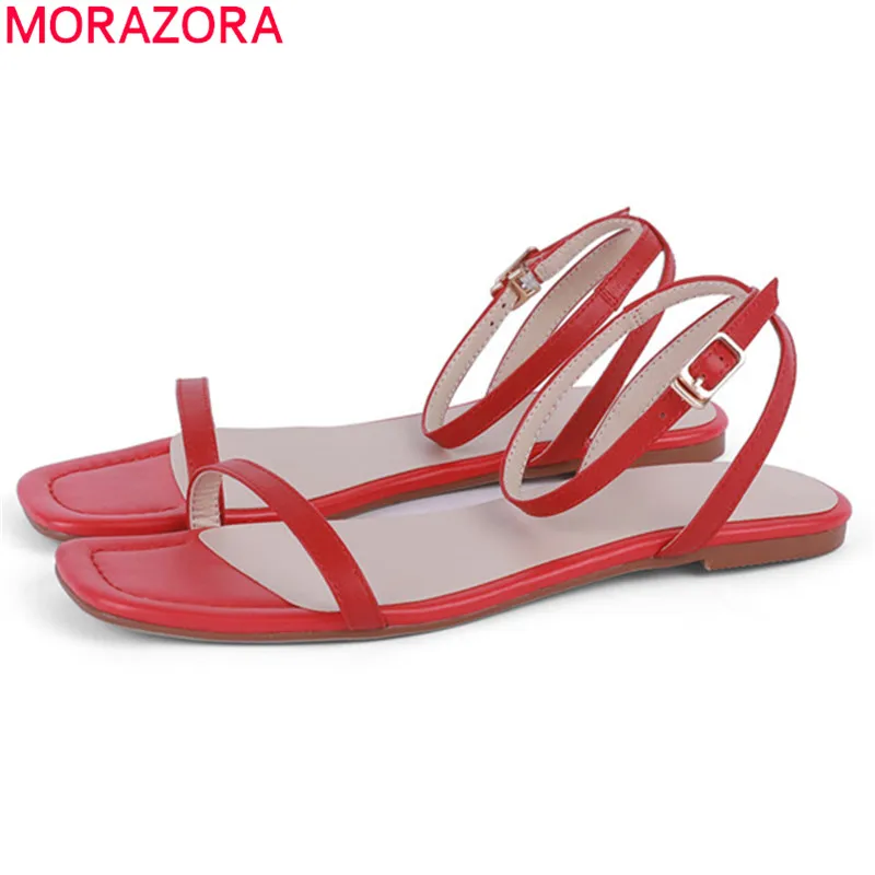 

MORAZORA 2019 new fashion style beach shoes women sandals solid colors summer shoes buckle genuine leather flat shoes woman