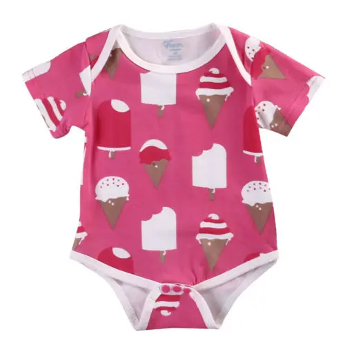Newborn Baby Girl Ice Cream Short Sleeve Jumpsuit Bodysuit Outfit