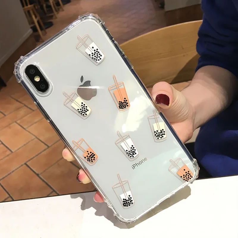 SUYACS, молочный чай, четырехугольный чехол для телефона, для iphone 7, 8 Plus, X, XS, MAX, XR, 6, 6 S, прозрачный Ультратонкий Мягкий чехол для телефона из ТПУ