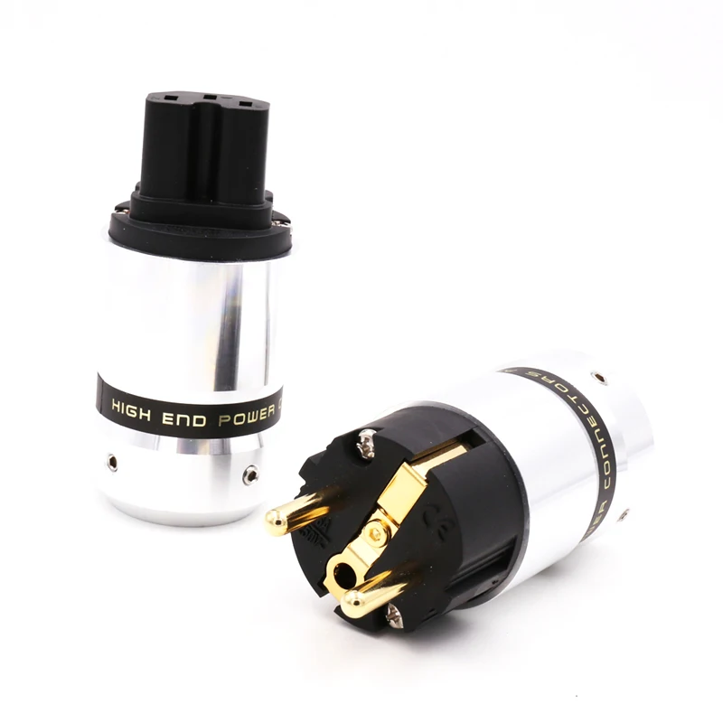 High End Banhado a Ouro 24k Plug Power Iec Conector Eur Schuko Plugue para Hifi Adaptador de Extensão Plug Par Novo Oem - Image 2