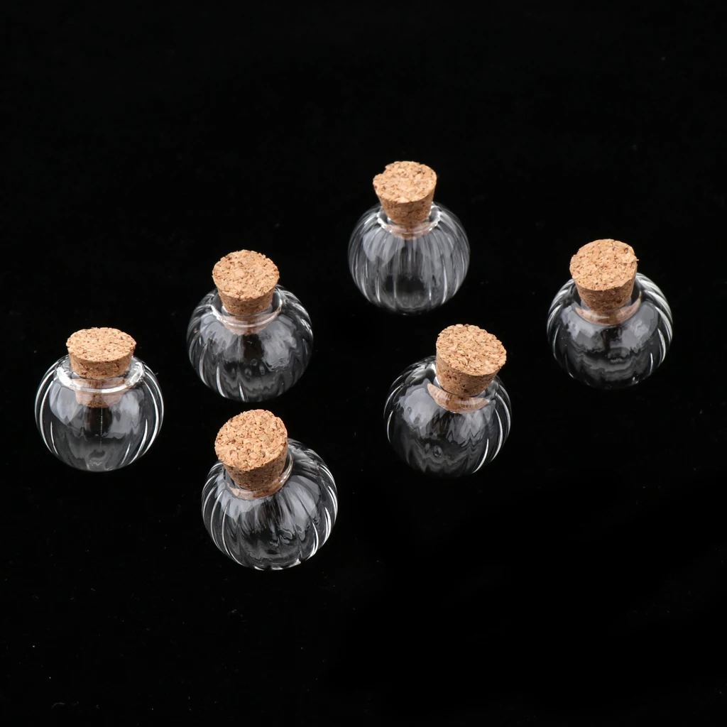 6Pcs Clear Mini Pumpkin Empty Glass Wishing Bottles Vial Pendant Charms Jars