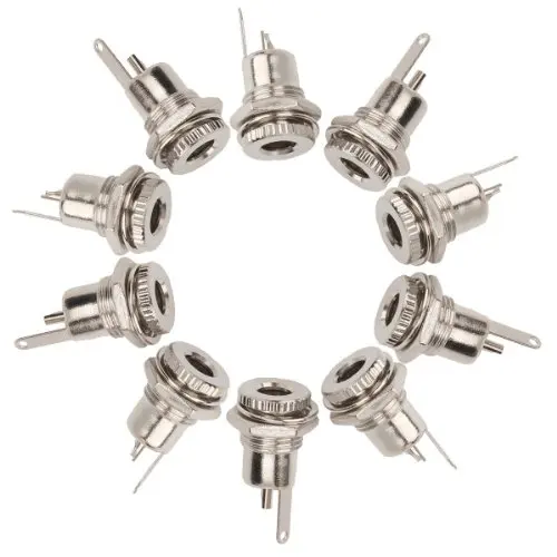 

10Pcs Metal Female DC Power Jack 5.5mm x 2.1mm Panel Mounting Socket Copper