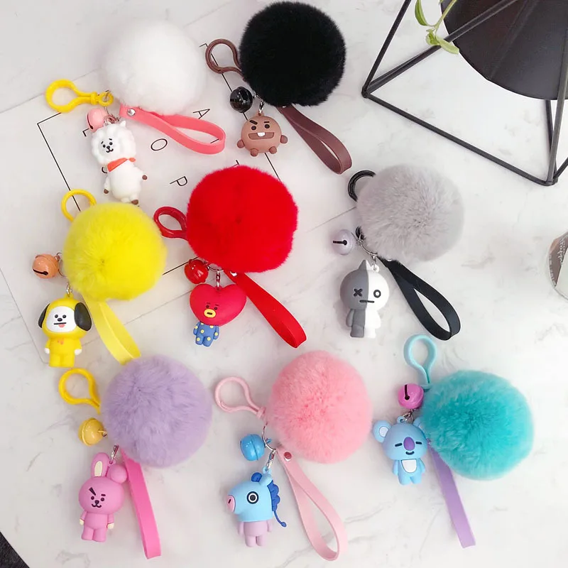 

Cute cartoon Fur Ball Plush Keychain BTata Suga 21 koya animal bag Pendant Key ring Holder Chimmy Handbag Charm For girls women