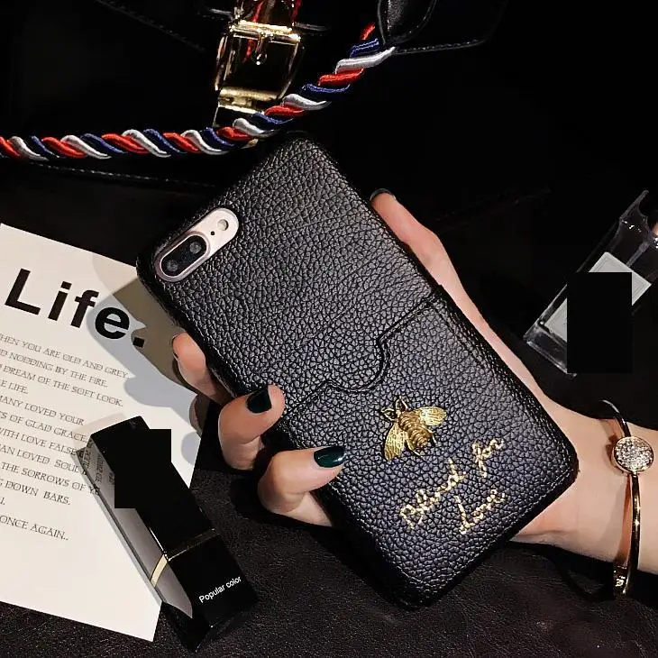 

Fashion European American Card Function Bees Phone Cover Case For Iphone X Xs Max 10 8 7 6 6s Plus Luxury Soft Case Coque Fundas