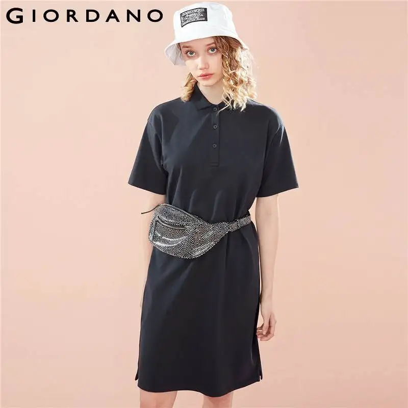 Giordano женское поло платье для женщин эластичная ткань однотонный свободный крой