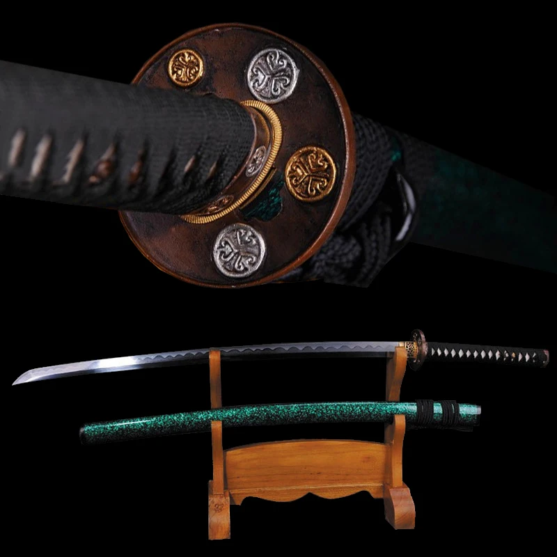 

Japan Katana Sword Folded Steel Hand-forging Green scabbard All copper tsuba Decorative Collectibles Katana Sharp