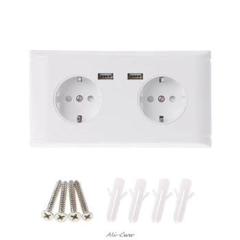 

16A Wall Double Socket Charger Adapter Double USB Ports EU Plug Power Outlet Panel