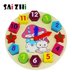 Saizhi цифровые геометрические часы деревянный пазл для детей обучающая игрушка-пазл изучение математики игрушка montessori для малыша на день
